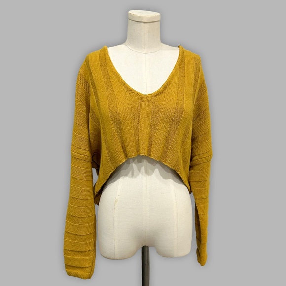 Forever 21 Mustard Yellow Brown Knit Cropped Sweater Shirt Womans - Picture 2 of 4